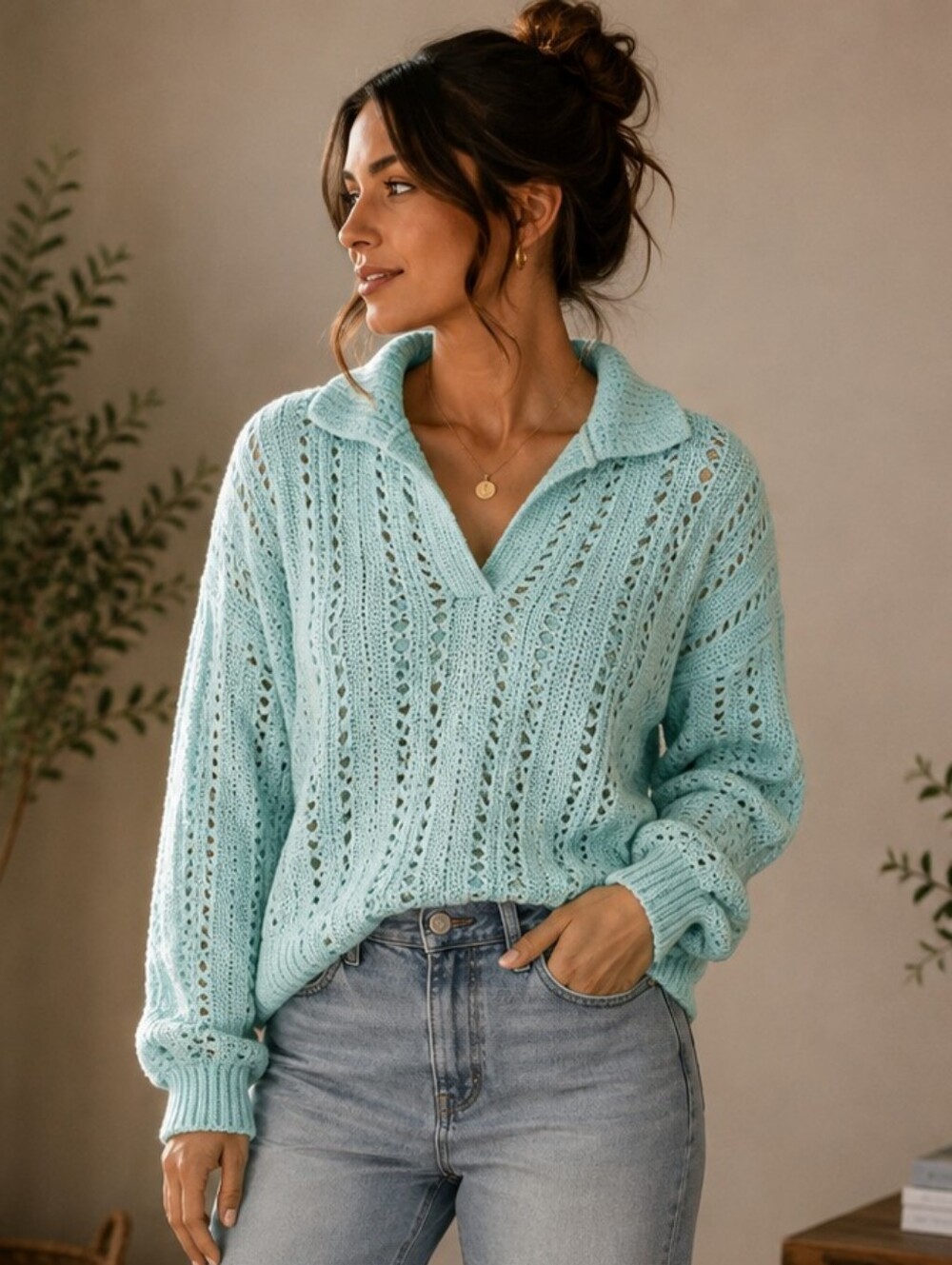 Vintage Hand Made Knit Crochet Sweater